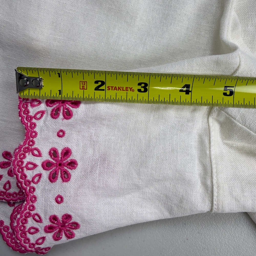 J.Crew Linen Tie Drawstring Waist Embroidered   Pink Floral Hem Shorts M 🌸 - Picture 10 of 12